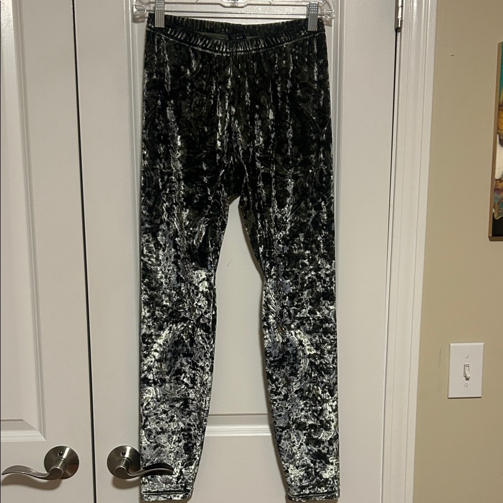 Hot Sox green shimmer sparkle leggings S crushed velvet